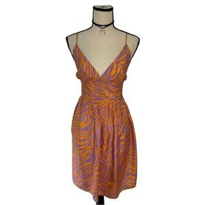 Milly of New York Orange & Purple Zebra Print Silk Dress | Size 8